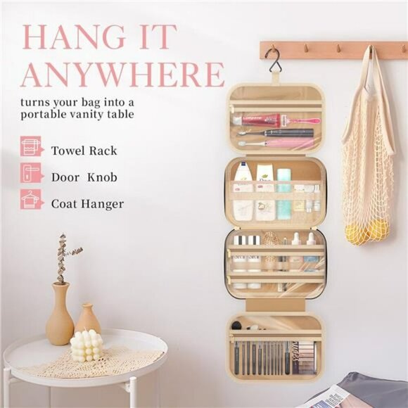 Pink Hanging Toiletry Bag Travel Makeup Organizer Waterproof Large Compartments - Picture 4 of 7